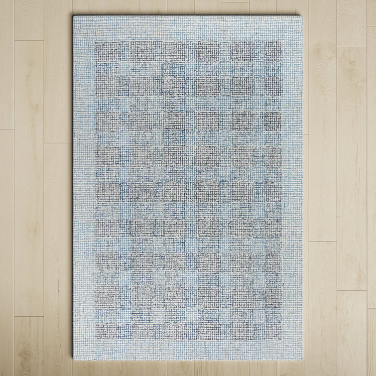 Holland Geometric Handmade Tufted Wool Area Rug in Blue