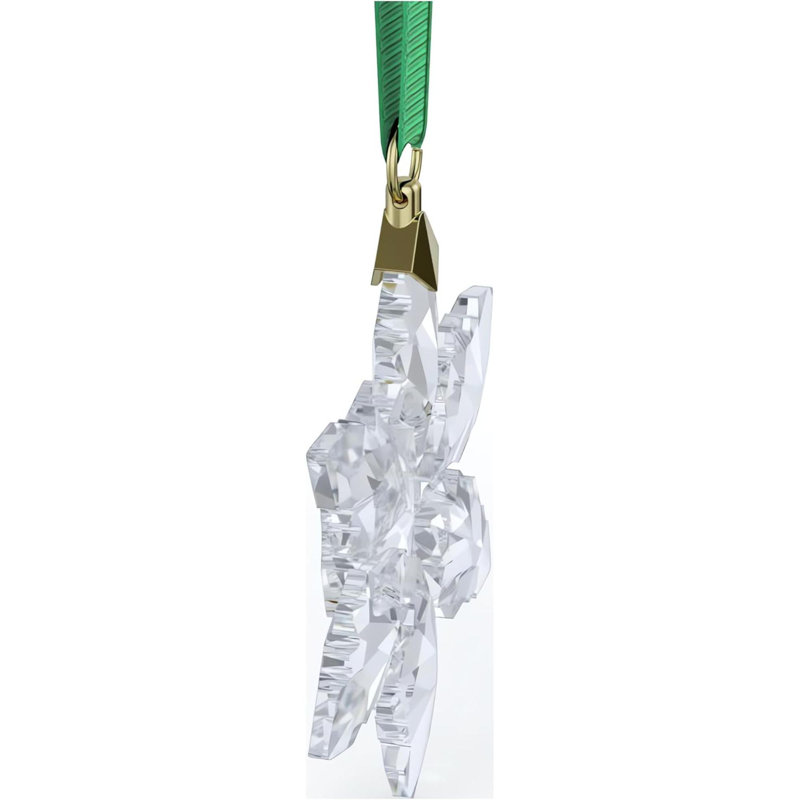 2024 Clear Crystal Snowflake Ornament with Green Ribbon