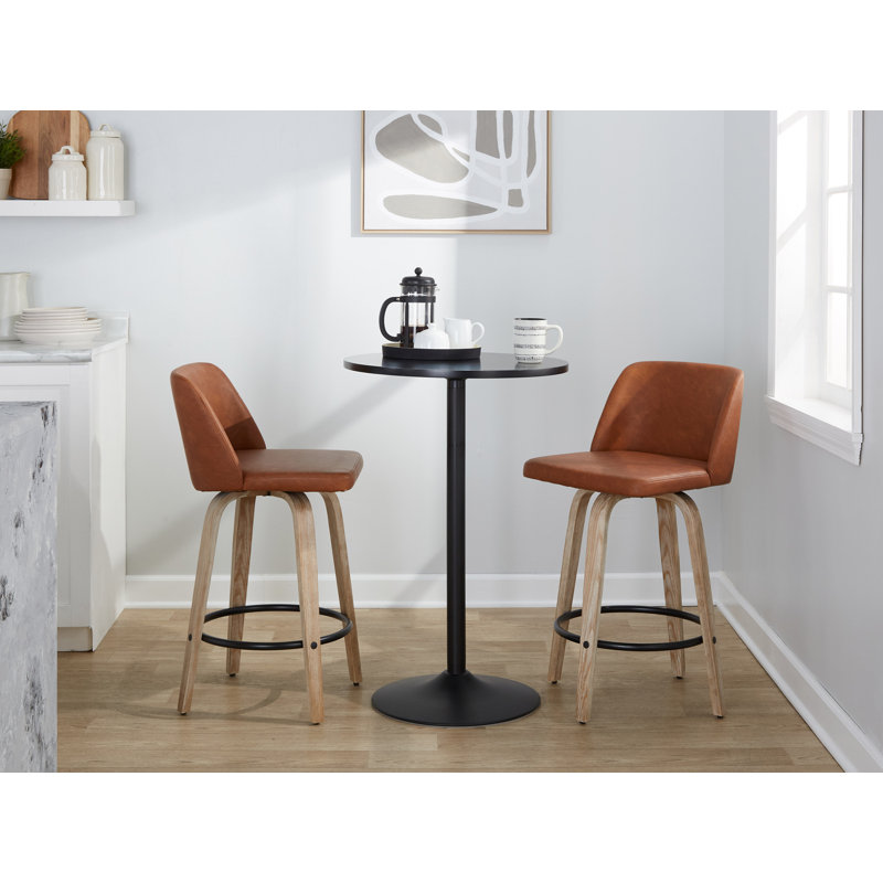 Thea 26" Fixed-Height Counter Stools with Bent Wood Legs & Round Footrest, Counter Stool (26" Seat Height), Blue