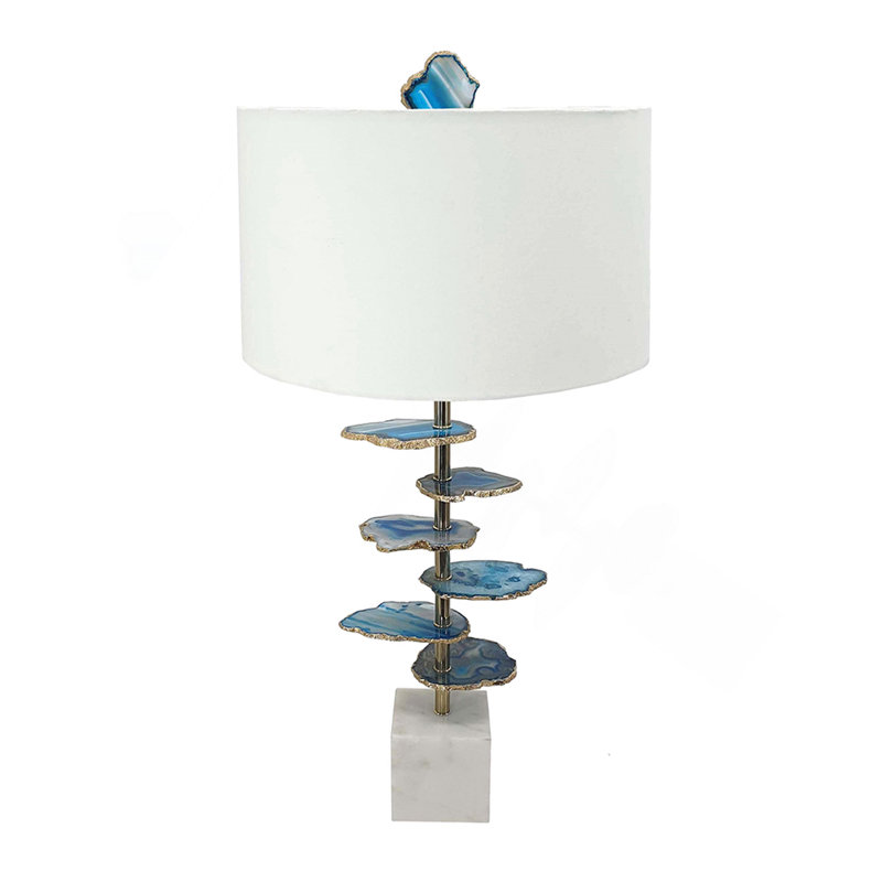 15X29.5" Blue And White Agate Slice Table Lamp With Marble Base