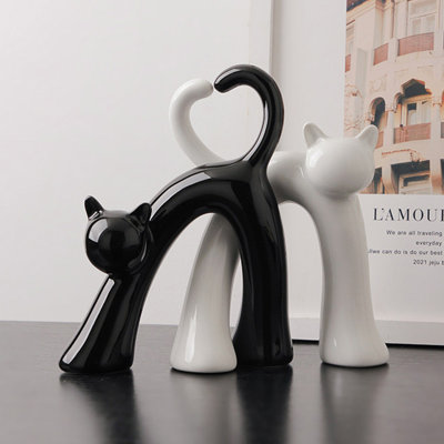 Silver White Cat Ceramic Decorative Object