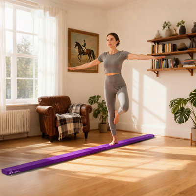 Poutre d'équilibre pliante 7 pi, poutre de gymnastique avec surface en suède, mauve