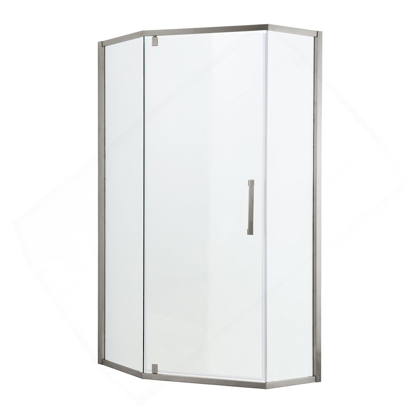 Cabine de douche à charnière néo-angle à demi-cadre 34 1/8 po x 72 po, argent brossé 5/16 po (8 mm)