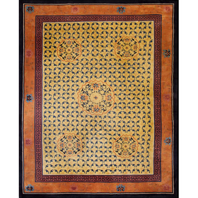 Antique Yellow Gold Color Chinese Peking Room Size Wool Rug