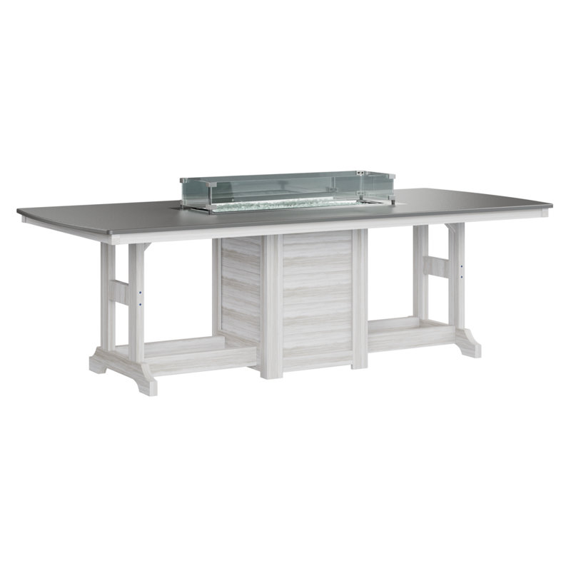 Berlin Gardens Garden Classic 96″ Fire Pit Dining Table, 31" H x 44" W x 96" D, Hammered Top Stainless with Seashell Base