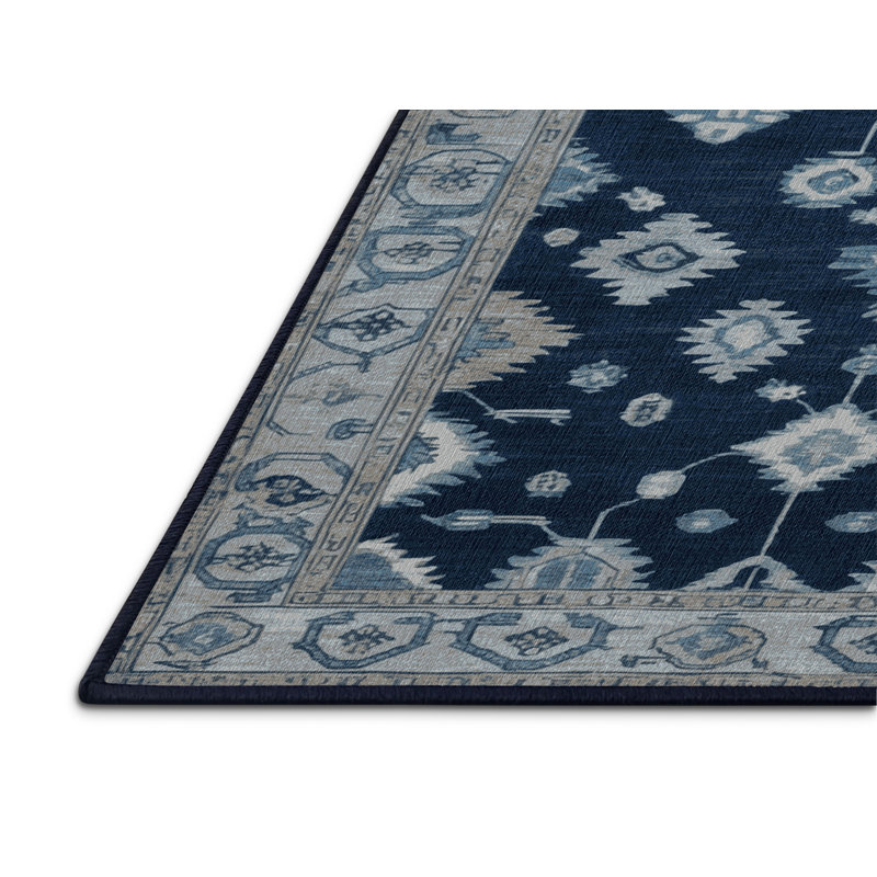 Tapis bleu lavé à la machine, Rectangle 8 pi x 12 pi