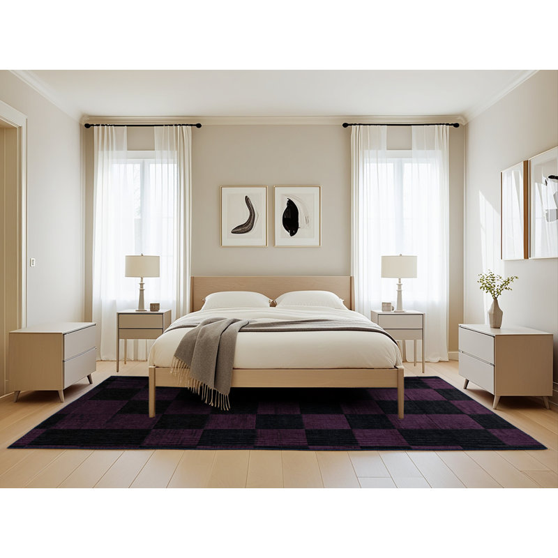 Machine Washable Checkered Blue Area Rug, Rectangle 5' x 8'