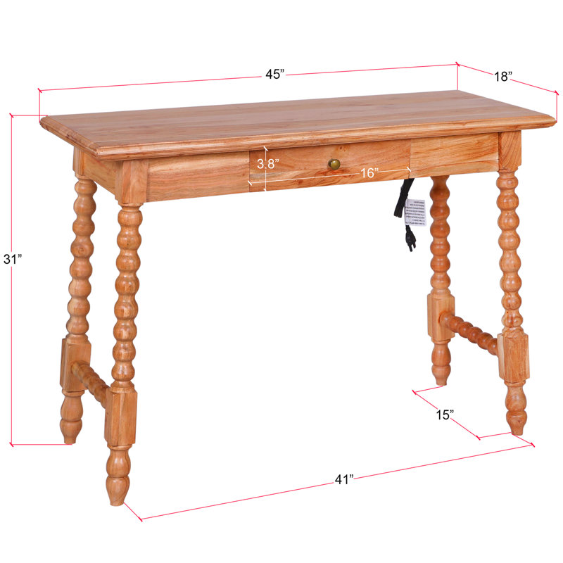Natural Acacia Wood Writing Desk with Brass Knob