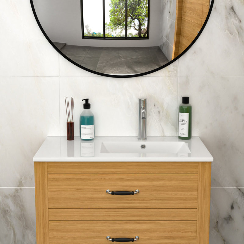Comptoir de meuble-lavabo simple rectangulaire 32 po x 18 po blanc avec 1 trou de robinet et trop-plein (lavabo seulement), comptoir gauche spacieux pour un rangement pratique maximum