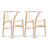 Set of 2 Natural Wood Wishbone Dining Chairs, Mid-Century Modern Y-Back Arm Chairs with Woven Seats, Scandinavian Style Kitchen Chairs