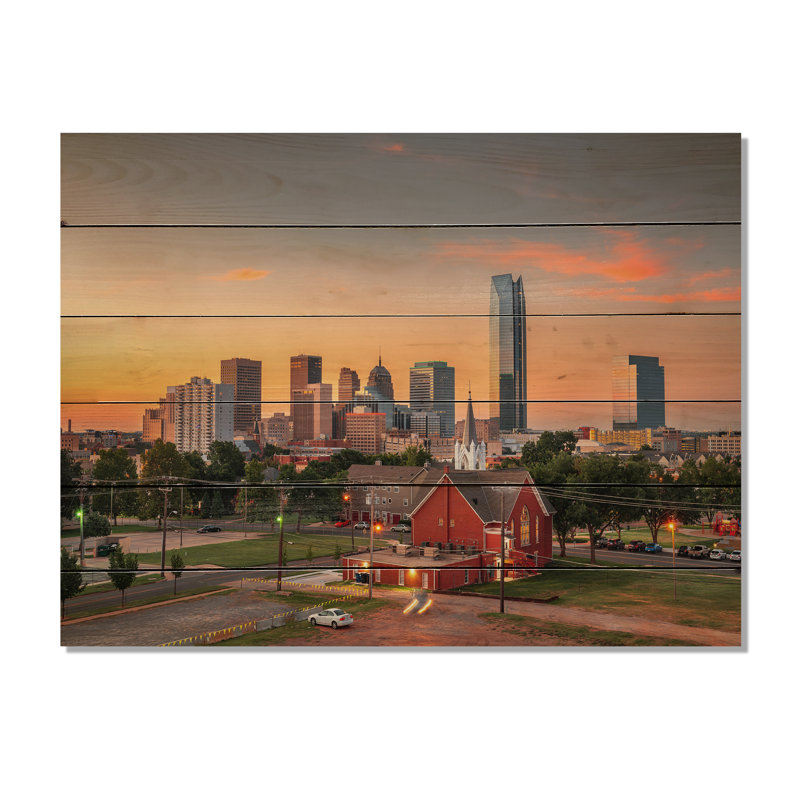Oklahoma City, coucher de soleil sur bois, H 24 po x l 32 po x P 0,78 po