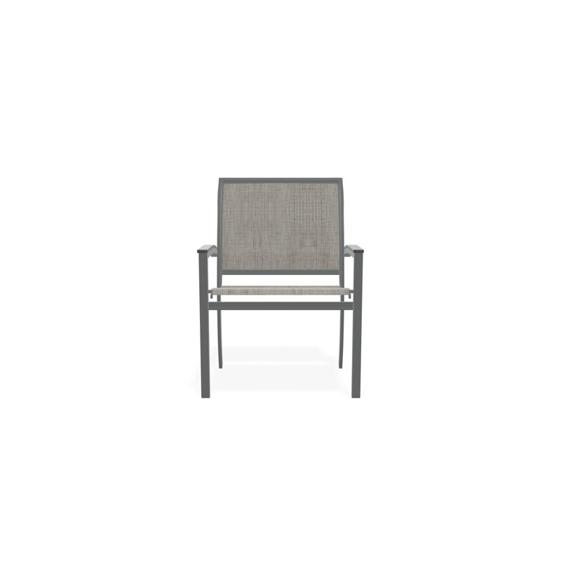 Bazza Sling Aluminum Frame Dining Height Stacking Café Chair with Marine Grade Polymer Arm Accent, Smoke, Graphite