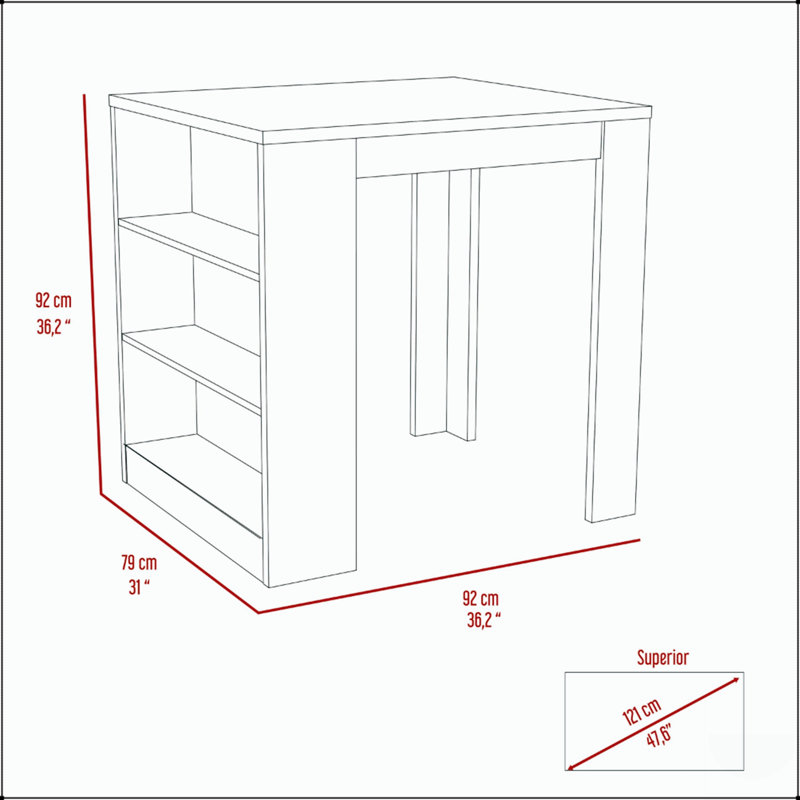 Elkins 3-Drawer Kitchen Island With Pine, Modern And Elegant Design For Storage And Dining