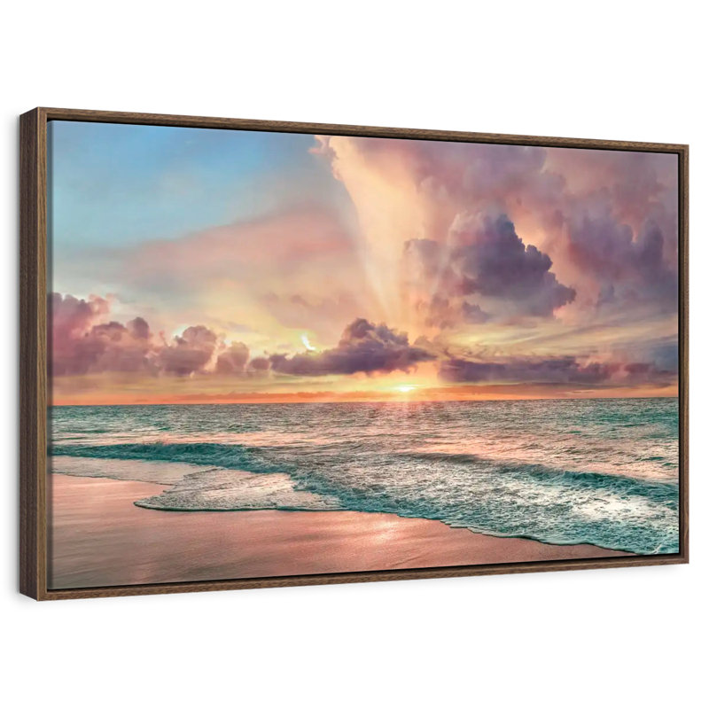 Plage de cuivre, Cadre flottant noyer, 43 po x 29 po