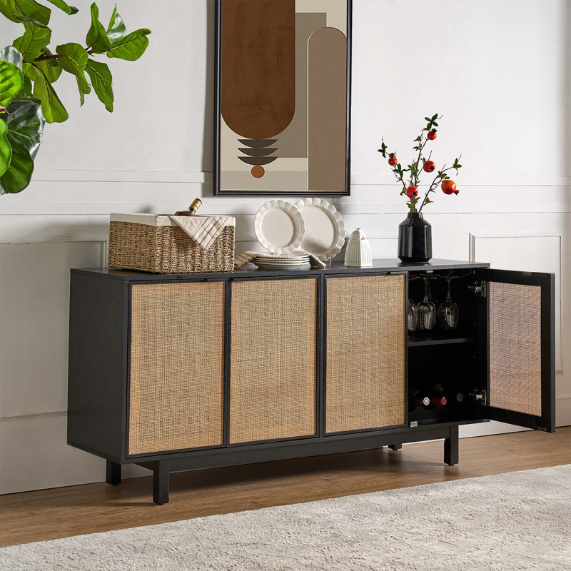 Branstetter 63'' Wide Sideboard with LED Light and Wine Rack, Black