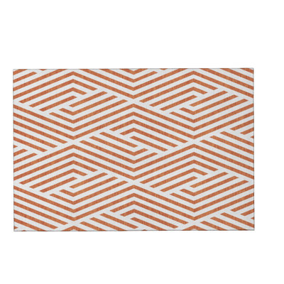 3' X 5' Rust And Ivory Geometric Washable Area Rug With UV Protection
