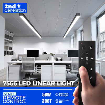 Barrina 7566 Remote Series 4ft Linear Led Light With Remote, 2nd-generation, 50w 5800lm, Seamless Connection, 3000k To 6000k Color Changing, Linkable Suspended Lighting For Garage Gym, Black, 1 Pack