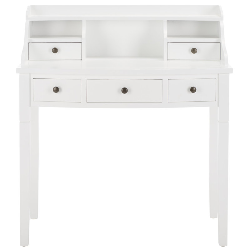 Modern Paignt Writing Desk with Storage Hutch – Solid Wood Frame, Shelves & Cubbies for Home, Office, White