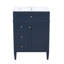 Meuble-lavabo 24 po Modern French Atelier avec comptoir en céramique, meuble-lavabo simple avec tiroir basculant, 2 tiroirs coulissants et armoire de rangement avec organisateur de porte, pieds en bois massif (disponible en noir, blanc, bleu et vert)-129521235