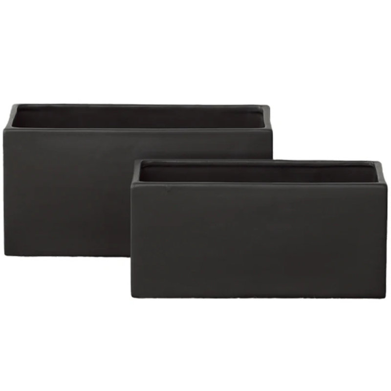 Ensemble de deux pots en céramique rectangulaires au fini noir mat, H 5,75 po x l 6,5 po x P 12 po, 2, Noir