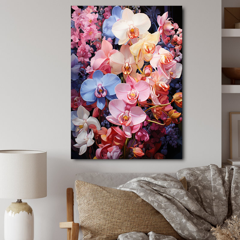 Orchidées roses et blanches sur fond blanc, H 20 po x l 12 po x P 1 po, Toile tendue