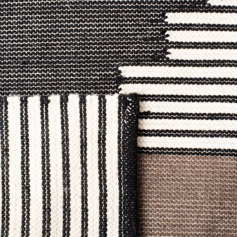 Ingelene Hand Woven Wool/Cotton Rug in Black/Ivory, Rectangle 5' x 8'