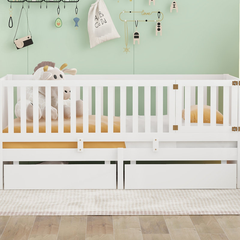 White Twin Size Daybed With Fence Guardrails & Drawers, Long-Lasting And 2 White, Stable Bed Structure, White, Twin