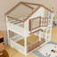 Lit superposé en bois en forme de maison avec fenêtre et tablette-753275881-753275883