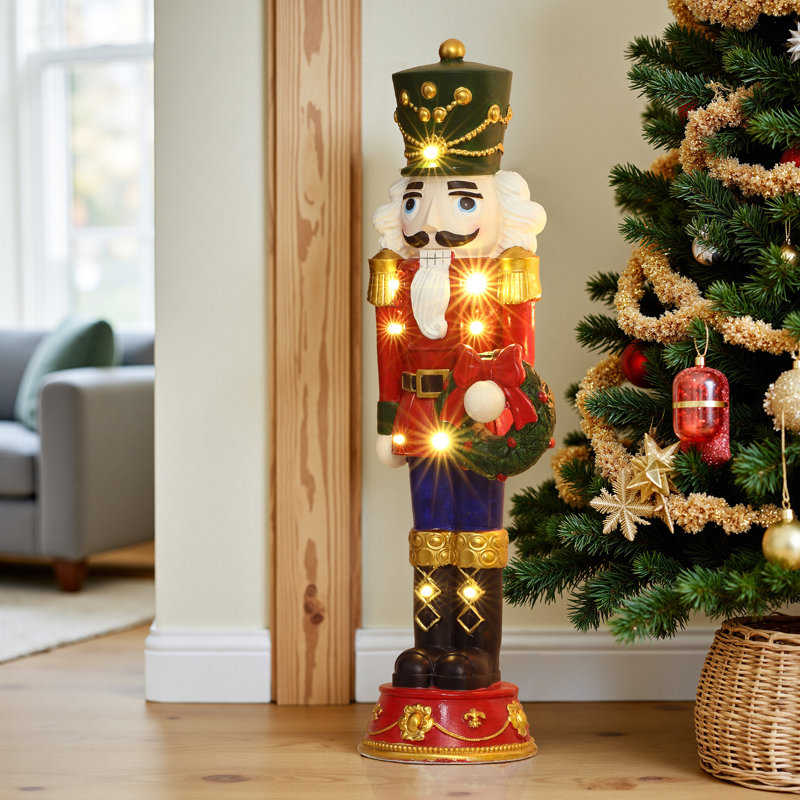 Soldat casse-noisette illuminé rouge 2 pi avec couronne, décoration de Noël à piles, H 23,82 po x l 8,24 po x P 7,48 po