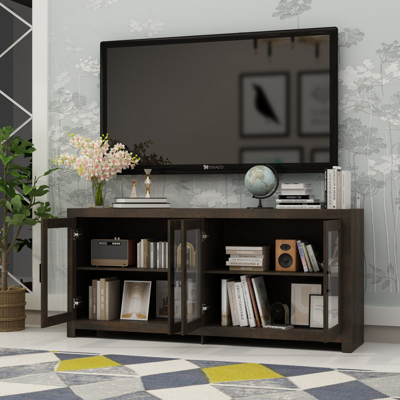 Wood TV Stand with Acrylic Doors for TVs up to 78", Espresso Wood