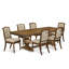 Ensemble de table de salle à manger 7 pièces Mid Century composé d'une table et de 6 chaises en similicuir gris foncé avec dossier capitonné - Finition sable-1211711160-1211849183-1240340620