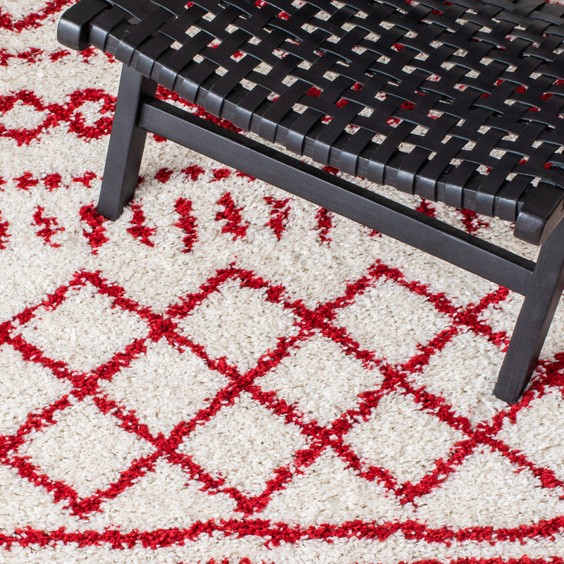 Develin Performance Chevron Rug, Runner 2'3" x 8', Ivory/Red