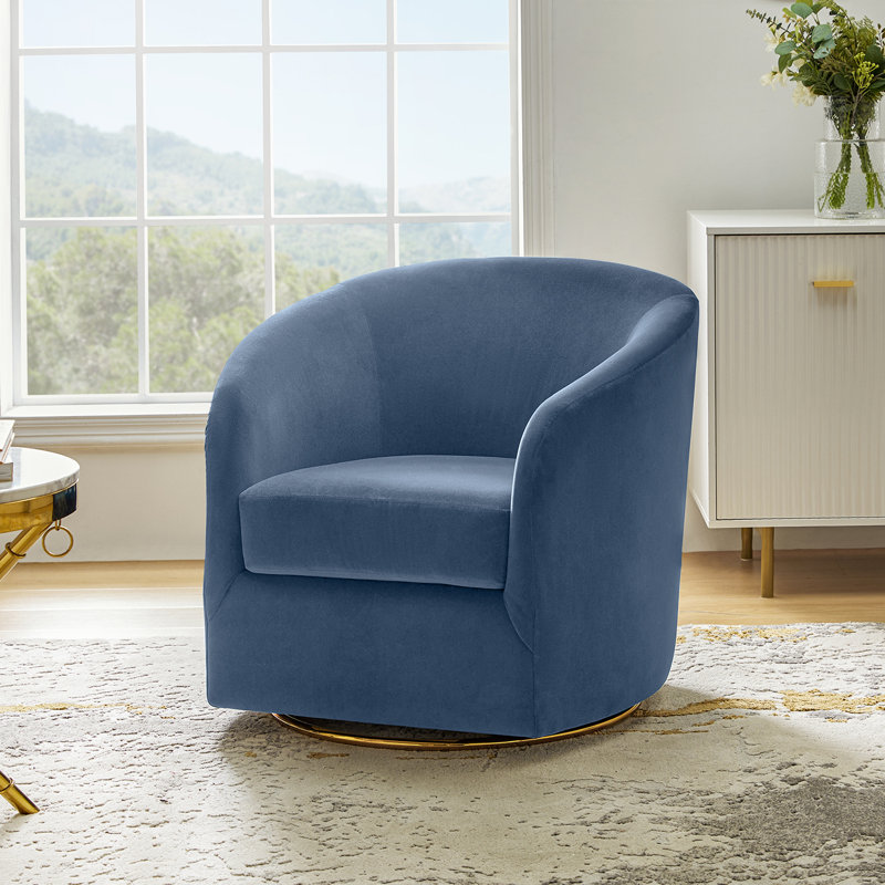 Holden 31.5" Wide Velvet Swivel Barrel Chair, Slate Blue