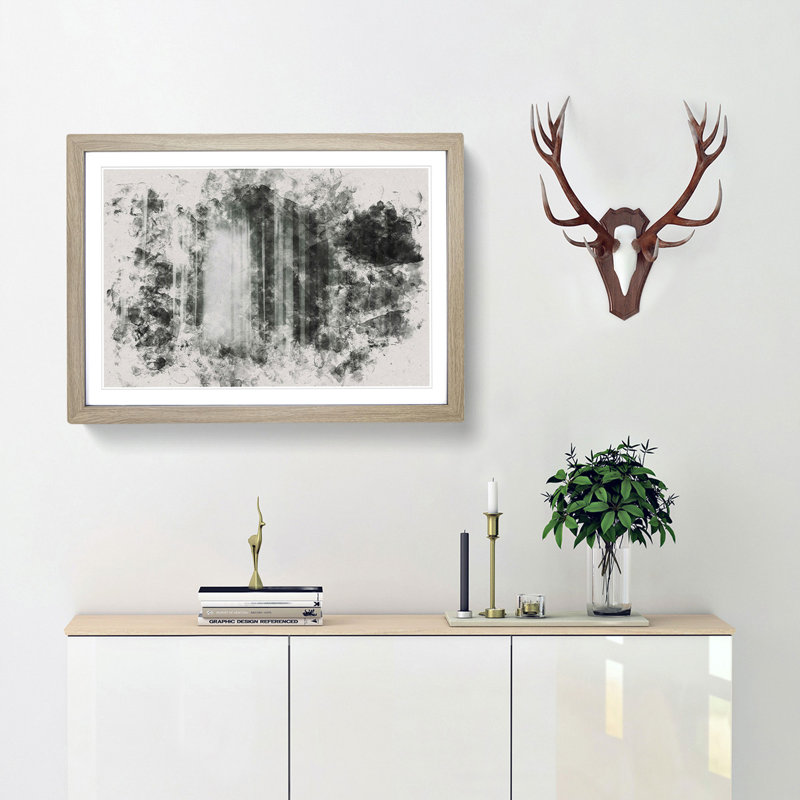 Twilight Forest Watercolour - Picture Frame Graphic Art, 62cm H x 87cm W x 2cm D, Oak