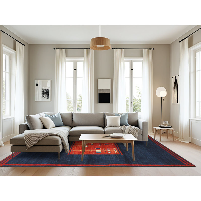 Tapis de zone bleu/rouge contemporaine, Rectangle 8 pi x 10 pi