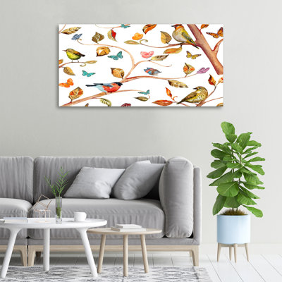 Birds And Butterflies - No Frame Print on Canvas