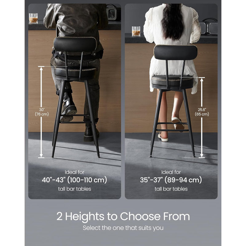 Swivel Upholstered Counter Stool with Metal Frame, Black
