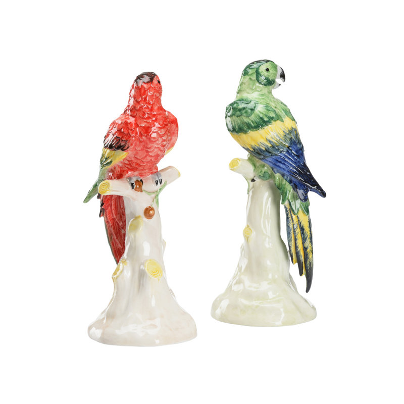 Large Parrots With Cherries (Pair), Green/Red/White
