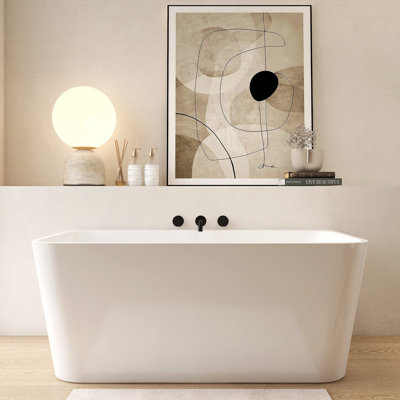 55" Stand Alone White Tub Acrylic Rectangular Freestanding Soaking Bathtub