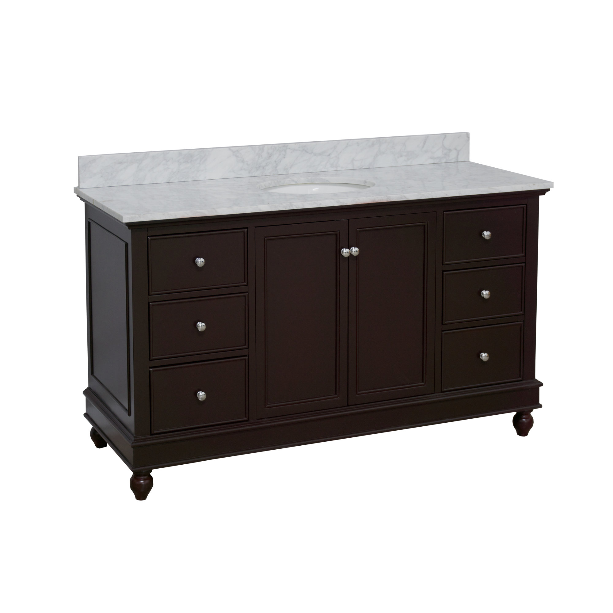 Ferdinand 60'' Single Bathroom Vanity, Carrara Marble, Chocolate