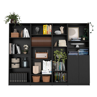 Black 4 Piece Living Room Set With 4 Bookcases