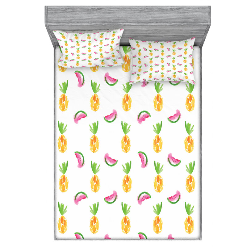 Pineapple Microfiber Sheet Set, Queen Sheet Set with Fitted Sheet