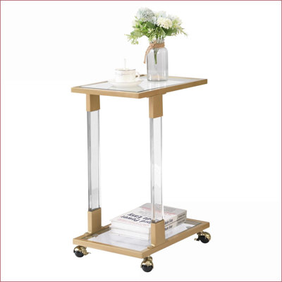 Table basse moderne en forme de C en verre trempé, facile à nettoyer et mobile pour le bureau à domicile