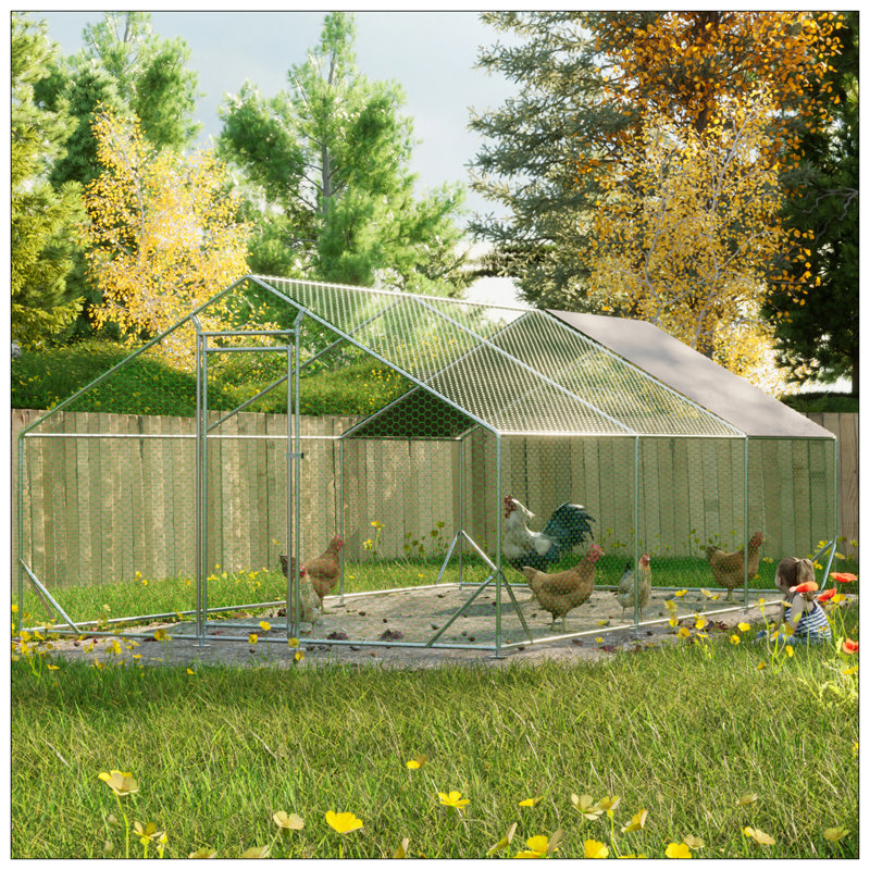 Grand poulailler en métal avec fil galvanisé et housse imperméable pour l'extérieur, idéal pour les poulets, les lapins et les canards