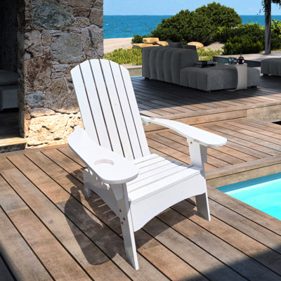 White Wood Chair With Umbrella Hole, Comfortable And , For Outdoor & Indoor, Patio, Porch, Deck, Garden, Poolside, Assembly Required Solid Feature - Comfortable, Versatile Outdoor/Indoor Use Poolside