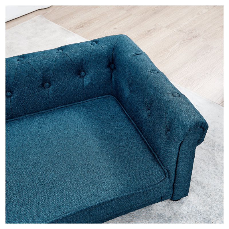 Canapé-lit surélevé de luxe pour petits et moyens chiens - Élégant canapé pour animaux de compagnie bleu avec coussin en mousse durable