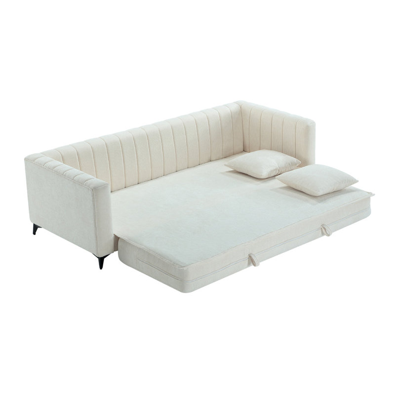 Canapé-lit convertible de 84,6 po Get Set Style, canapé-lit pliant 2 en 1 avec 2 coussins, canapé-lit moderne pour appartement, salon et chambre d'amis (blanc)