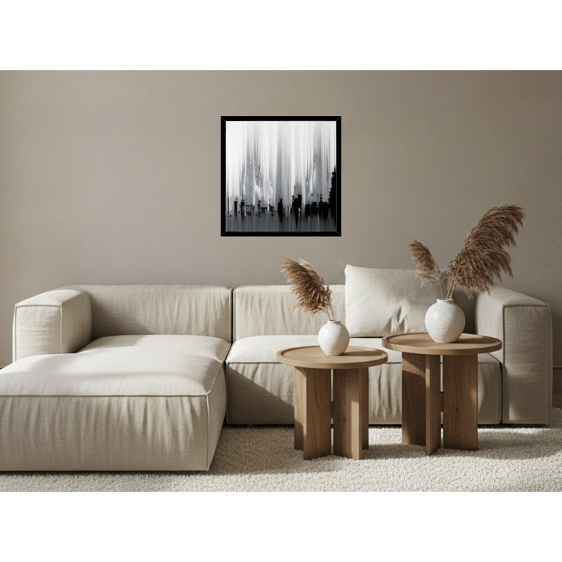 «Black and White Abstract Cityscape», art mural sur toile encadrée, 16" H x 16" W, Black