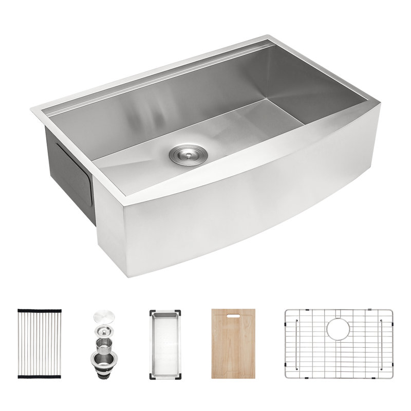 30" Stainless Steel Workstation Sink - 21X9 Inch, Condensation Coating Applied Apron Front Kitchen Steel, Functional