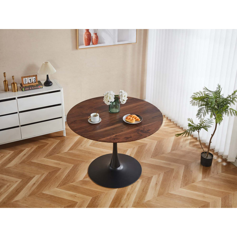 Table ronde, table de salle à manger moderne, table de salle à manger, plateau en panneau de fibres à densité moyenne et base tulipe en acier, table de cuisine, table basse de style Mid-Century pour le salon, table de salle à manger ovale